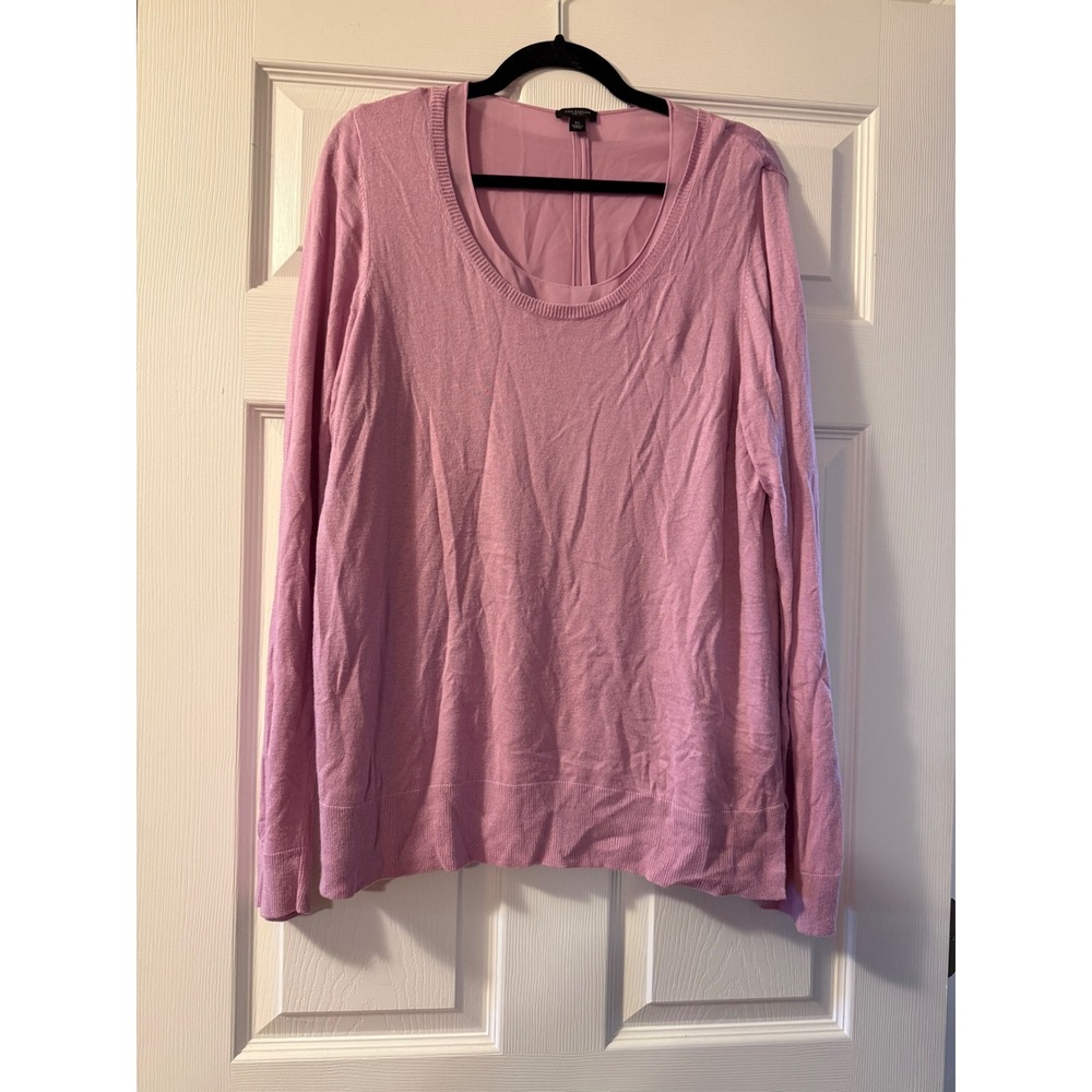 Ann Taylor Mixed Media Layered Look Sweater Lavender Pink Long Sleeve XL - Picture 1 of 6